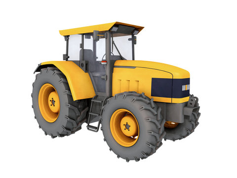 Yellow tractor isolated on white background