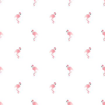 Illustration seamless pattern with pink flamingo. Exotic bird