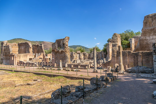 Tivoli, Italy. View of the ruins of the Golden Square of Villa Adriana. UNESCO list