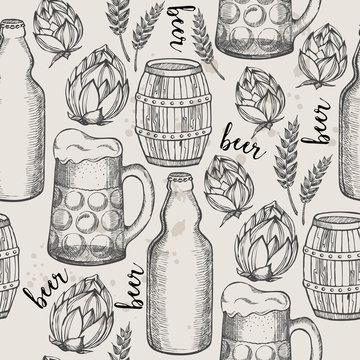 Beer seamless pattern background.