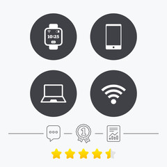Notebook and smartphone icon. Smart watch symbol
