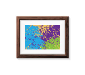 Realistic Minimal Isolated Wood Frame with Abstract Art Scene on White Background for Presentations. Vector Elements.