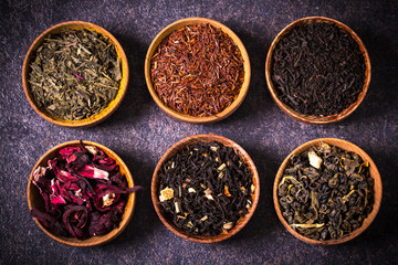 assortment of dry tea. healthy food concept