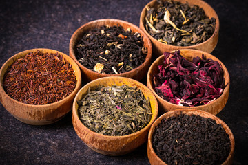 assortment of dry tea. healthy food concept
