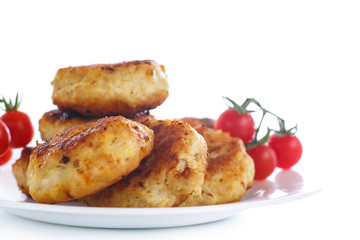 fried chicken cutlet with cherry tomatoes