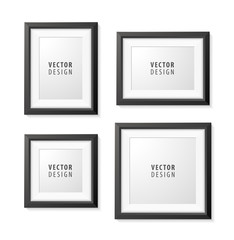 Set of Realistic Minimal Isolated Black Frame on White Background for Presentations. Vector Elements.