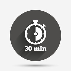 Timer sign icon. 30 minutes stopwatch symbol.