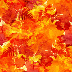 Naklejka na ściany i meble Orange autumn leaves vector seamless pattern