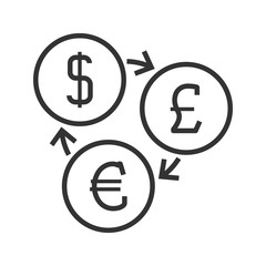 Currency exchange line icon. Dollar, pounds sterling and euro symbols.