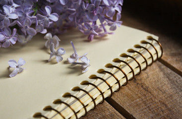 Lilac and open notebook closeup 2