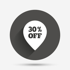 30 percent sale pointer tag sign icon.