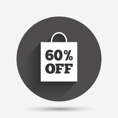 60 percent sale bag tag sign icon.