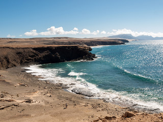 Rock coast near La Pared village on the south western part of Fuerteventura . Canary Islands, Spain