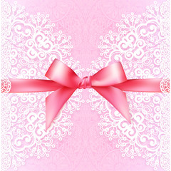 Vintage wedding card template with pink bow