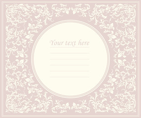 Beautiful pink round frame with classic ornament