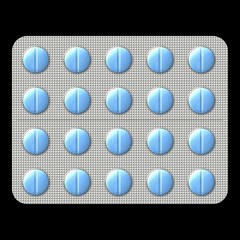 Blue pills in blister pack on black background / isolated illustration - 119289127