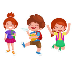 Back to school.Cute School Children. Vector illustration isolated on white background. 