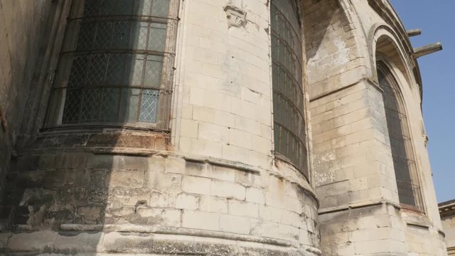 Gothic architecture details of Mens Abbey in Normandy France 4K 3840X2160 slow tilt UltraHD footage - French Abbaye aux Hommes located in city of Caen Normandie 4K 2160p UHD video