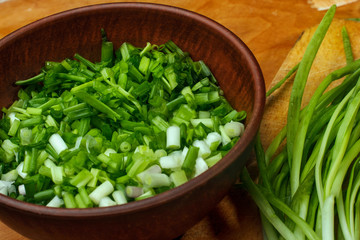 Clay palte with chopped chives