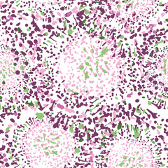 Chaotic blot sealess pattern. Ornamental floral dot texture with colorful flower petal spot.