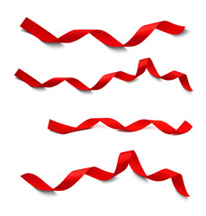 Set of red ribbons on white background. Vector illustration. Ready for your design. Can be used for greeting card, holidays, gifts and etc 