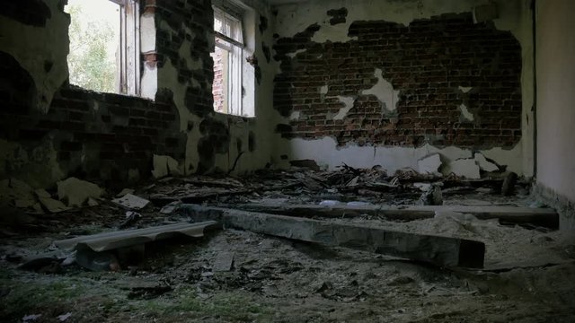 Destroyed Building.Dark abandoned building from the inside