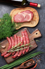 Sausages and meat cooking