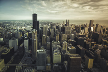 Fototapeta na wymiar Chicago Downtown- aerial view with Tilt shift effect