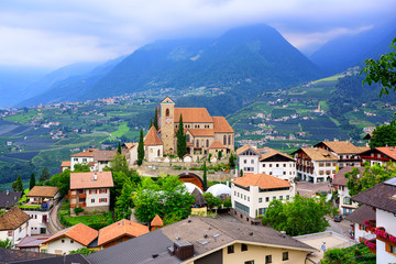 Fototapeta na wymiar Schenna in the Alps mountains, Meran, South Tyrol, Italy