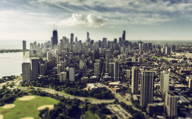 Fototapeta na wymiar Chicago Skyline aerial view with downtown skyscrapers