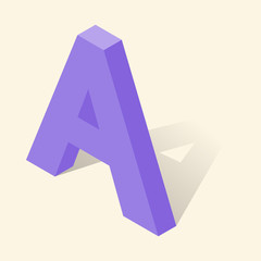 A letter in isometric 3d style with shadow. Violet A letter vector illustration