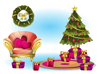 cartoon vector illustration interior christmas object with separated layers