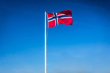 Norwegian flag waving in the wind, Norway