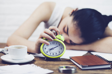 business woman hand clock