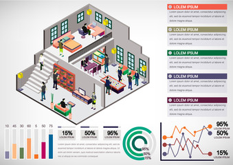 illustration of info graphic interior room concept in isometric graphic