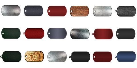metal dog tag mega pack. real texture on isolated background.