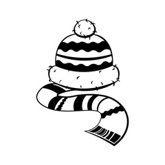 Scarf and hat isolated on white background. Vector art.