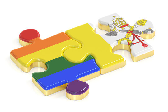 Gay Pride Rainbow and Vatican puzzles from flags, 3D rendering
