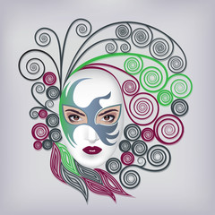Woman face in a theatrical mask. Venetian carnival vector