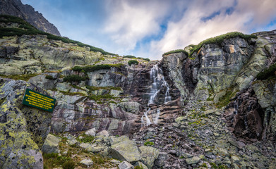 Skok Waterfall in Mountains on Cloudy Day. Mlynicka Valley, High Tatra, Slovakia. © kaycco