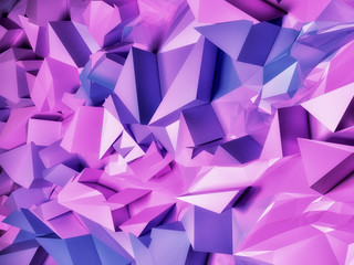 Strange abstract background with made of triangle and squares. Blue, pink, purple colors. Square composition with geometric shapes. 3d illustration