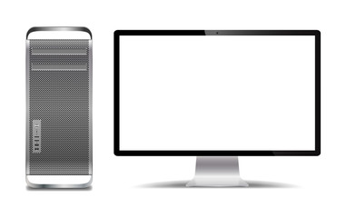 Realistic Silver Computer Tower And Screen