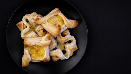 Danish puff pastry flowers and diamonds with vanilla pastry crea