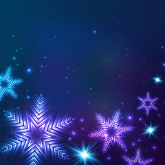 Blue cosmic snowflakes Christmas abstract background