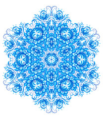 Blue vector snowflake in gzhel style