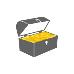 Treasure chest with golden coins flat icon