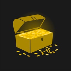 Treasure chest with golden coins flat icon