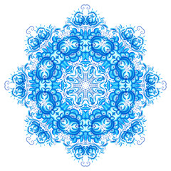 Blue vector snowflake in gzhel style