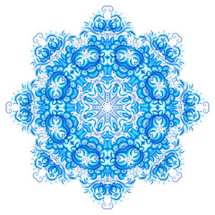 Blue vector snowflake in gzhel style