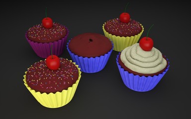 five cupcakes 3D black Studio